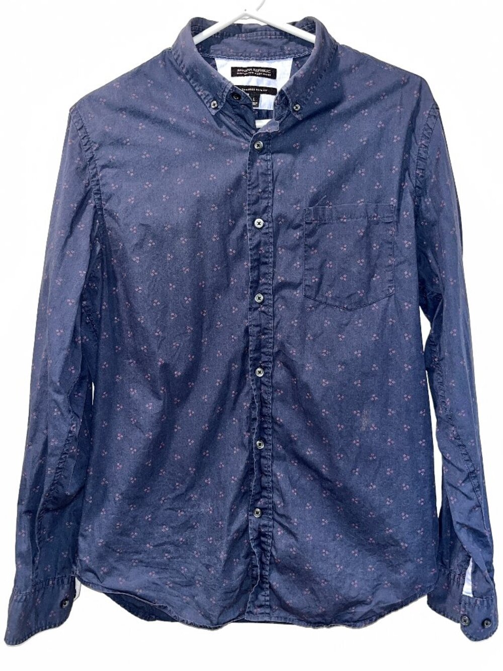 Banana Republic Navy Blue Patterned Shirt Size L Slim Fit